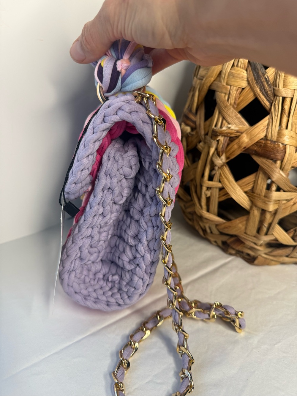 Handwoven Multicolor Crochet Shoulder Bag with Gold Hardware | Dopamine - Picture 6 of 11